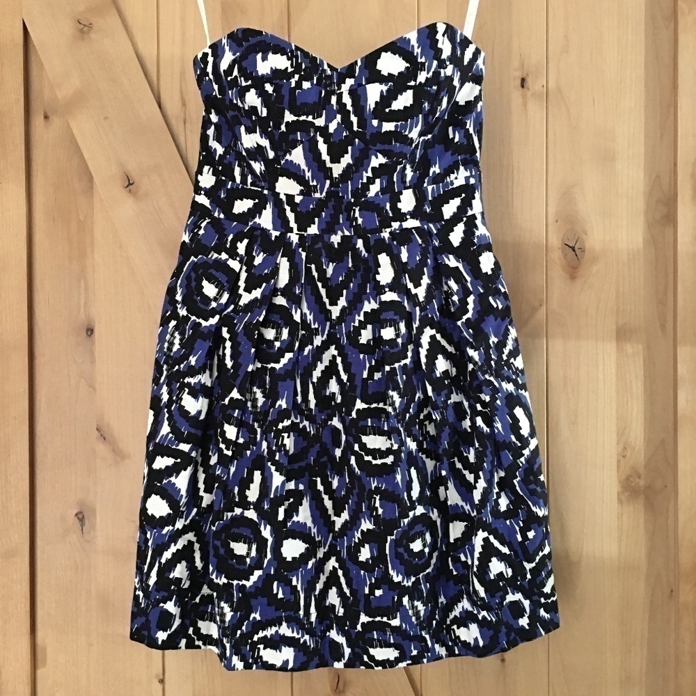 SHOSHANNA Strapless Mini Dress Blue Black White Size 6